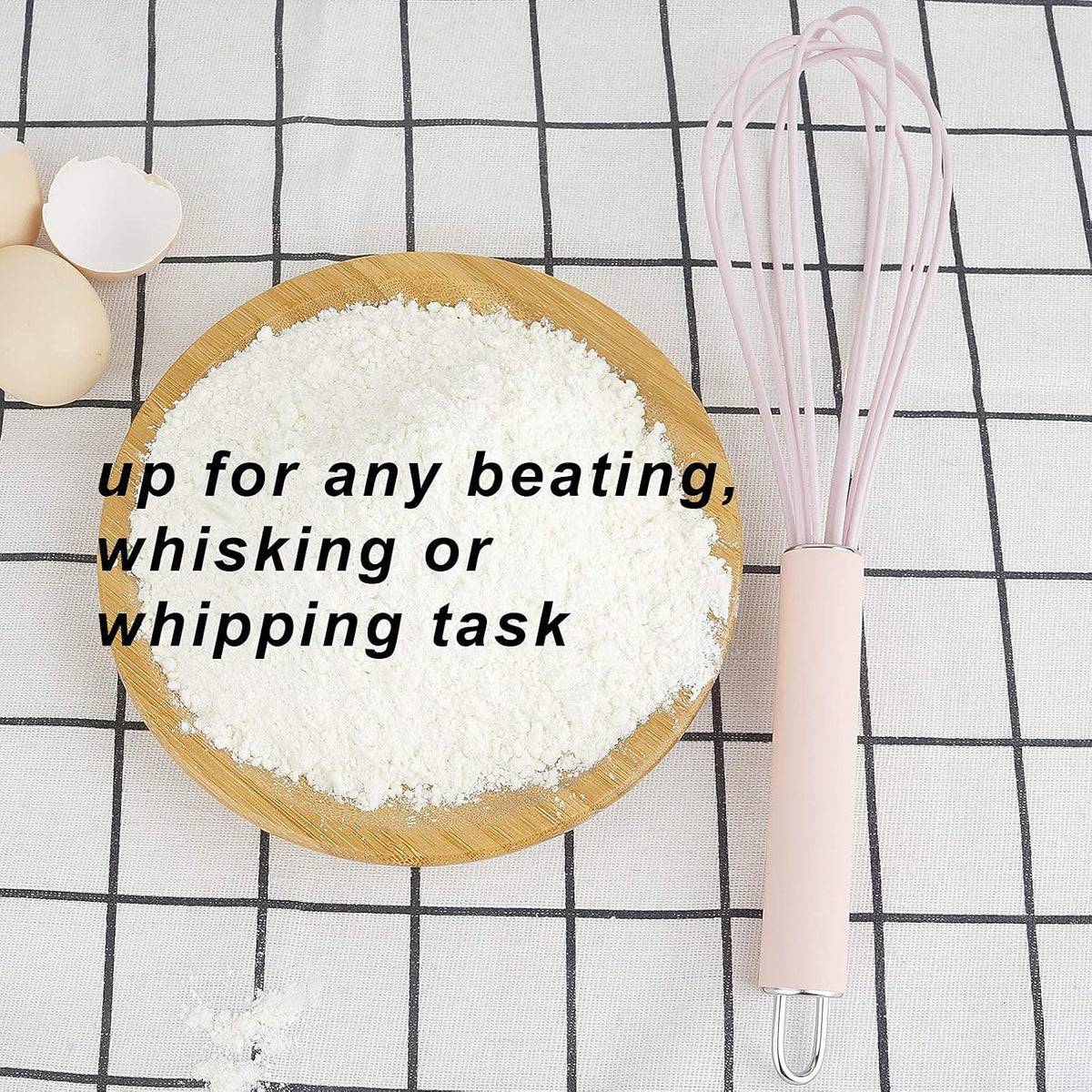 GorGin high temperature and easy to clean silicone whisk, wisk,stirrer, 10 inch, grip good grip design for Blending Whisking Beating Stirring Cooking Baking (1 Pack | Pink)