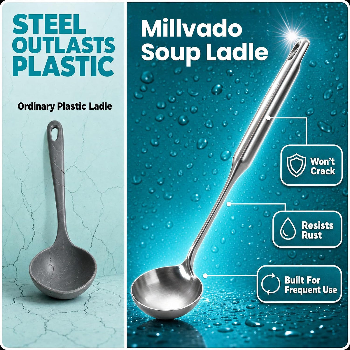 Millvado Soup Ladle Stainless Steel, Serving & Cooking - 15 In. Utensil