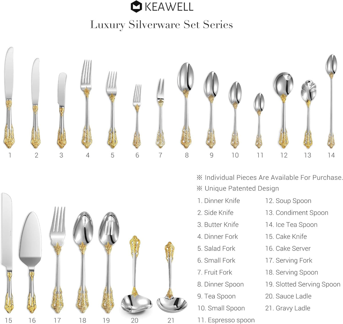 KEAWELL Luxury 2-Piece Gold Accent Gravy Ladle Set (2)