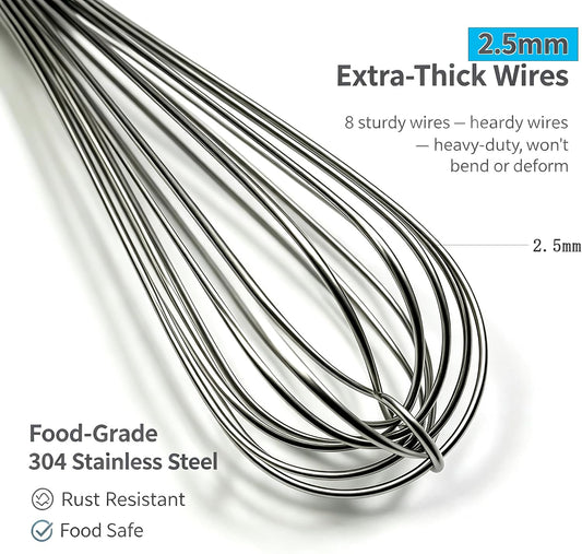 Large Commercial whisk, Heavy Duty 16in Wire Whisk, 304 Stainless Steel 2.5mm Thick Manual Egg Whisk, Durable Kitchen Mixer Mixing Batter, Beating Egg and Blending Sauces.
