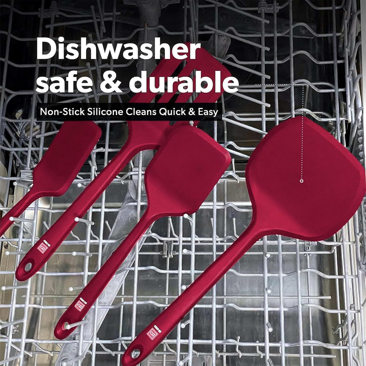 DI ORO Silicone Turner Spatula Set - 600F Heat Resistant, 4-Pc Red