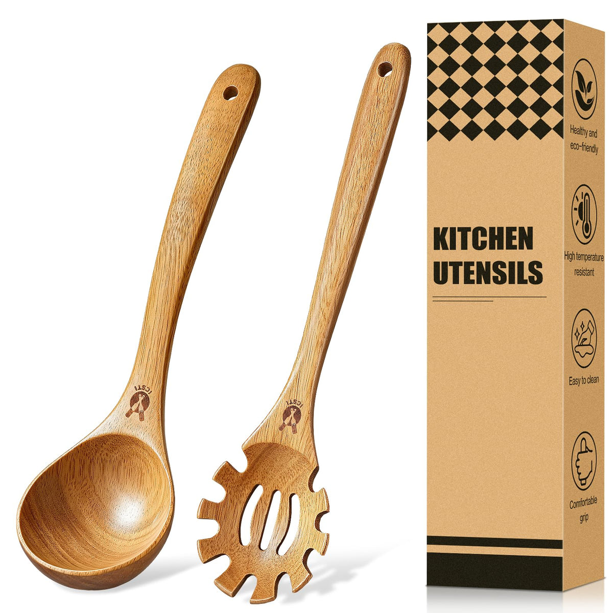 Wooden Ladle for Soup, Natural Teak Wood Soup Ladle, Kitchen Soup Spoons