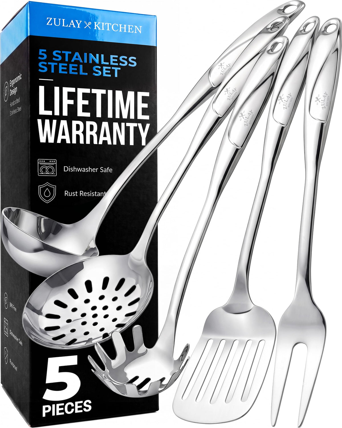 Zulay Kitchen Stainless Steel Soup Ladle - 13” Large Ladle for Soups, Stews & Sauces - Durable, Heat-Resistant, Rust-Proof & Dishwasher Safe Kitchen Utensil with Ergonomic Handle