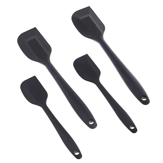Amazon Basics Non-Stick Heat Resistant Silicone Spatula Set, Dishwasher Safe, BPA Free, Food Grade, 2 Small & 2 Large, Black, Pack of 4
