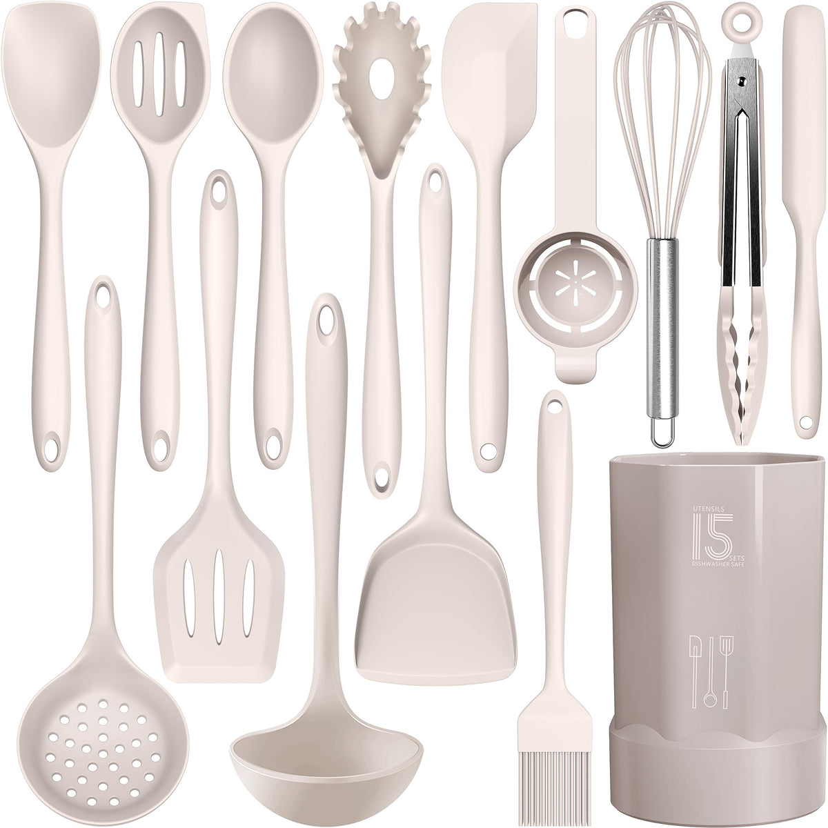 AOTHOD Silicone Cooking Utensils Set - 446°F Heat Resistant Kitchen Utensils,Turner Tongs,Spatula,Spoon,Brush,Whisk,Kitchen Utensil Gadgets Tools Set for Nonstick Cookware,Dishwasher Safe (BPA Free)