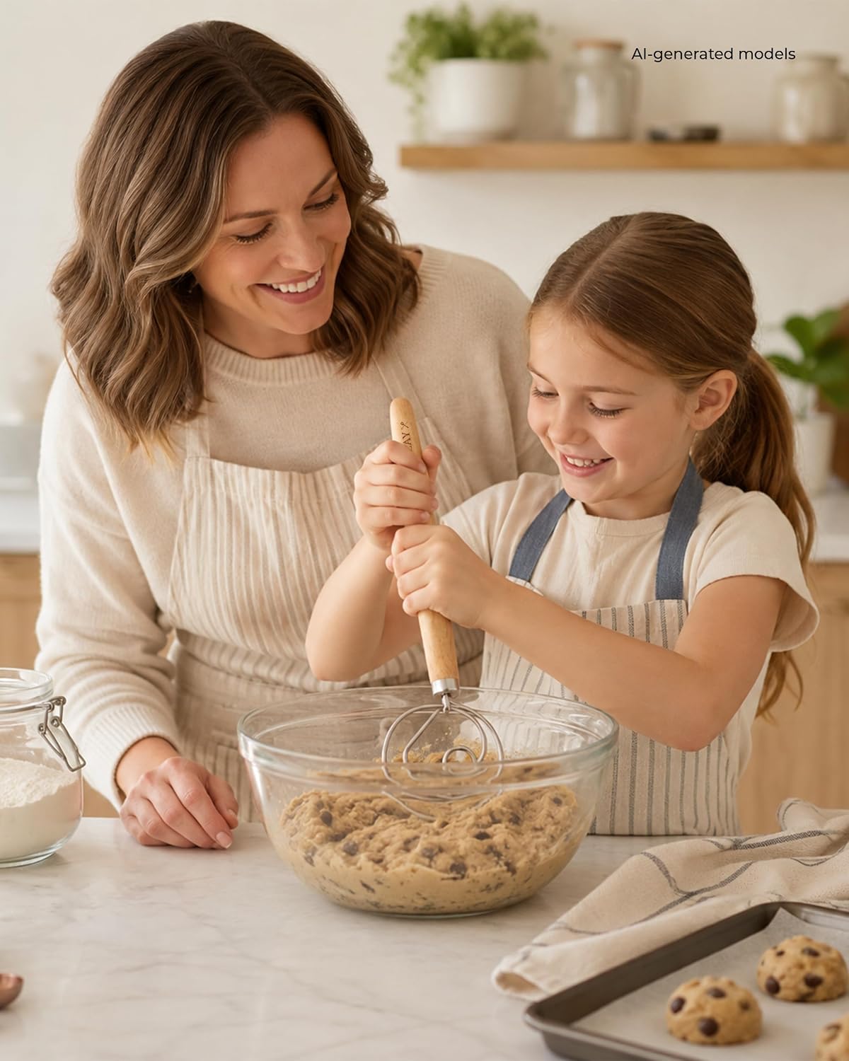Zulay Kitchen 13-Inch Danish Dough Whisk - Stainless Steel Wooden Whisk with Dough Hook - Sourdough Whisk for Bread, Pizza, Pastry, Cake Batter & More - Wood