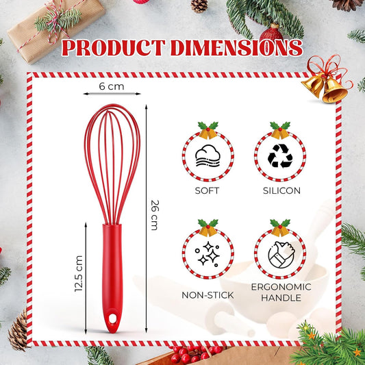 Domensi 12 Pcs Red Silicone Whisk 10 Inch Non Scratch Balloon Wire