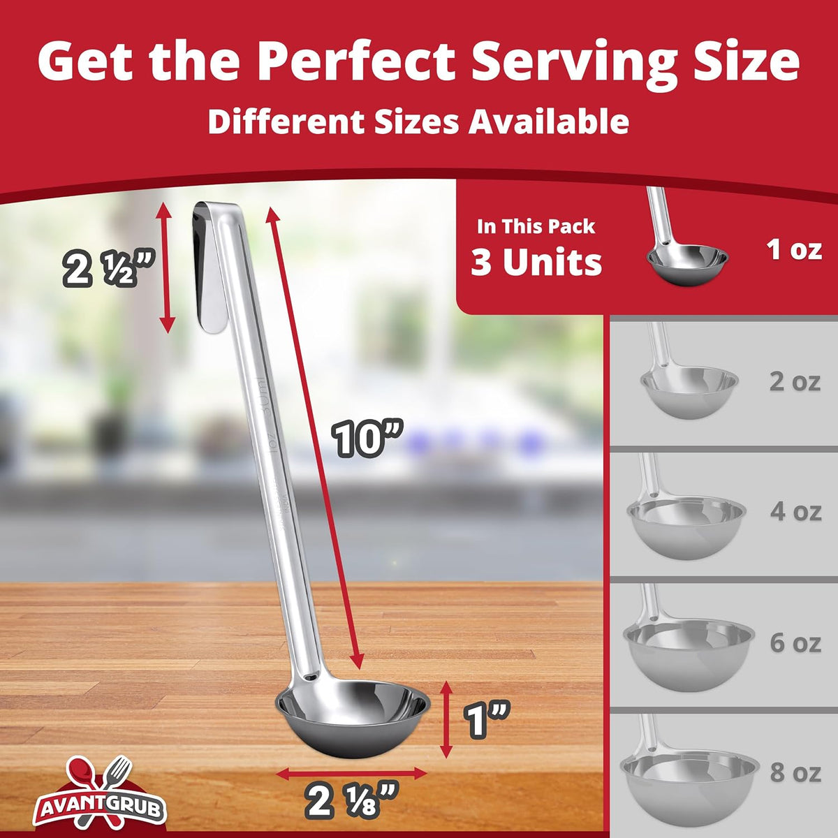 Super Sturdy, Ergonomic 1 Oz. Soup Ladle 3 Pk. Stainless Steel Ladles with Long Handles. Best Kitchen Accessories for Stirring, Portioning and Serving Soups, Chili and Stew in Restaurants and at Home