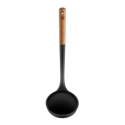 Cooking Ladle: Silicone Kitchen Utensil with Long Wooden Handles, Heat Resistant Cookware, Protects Surfaces with Gentle Head Design, Portion Batter, Professional Chef Wok Soup Ladle