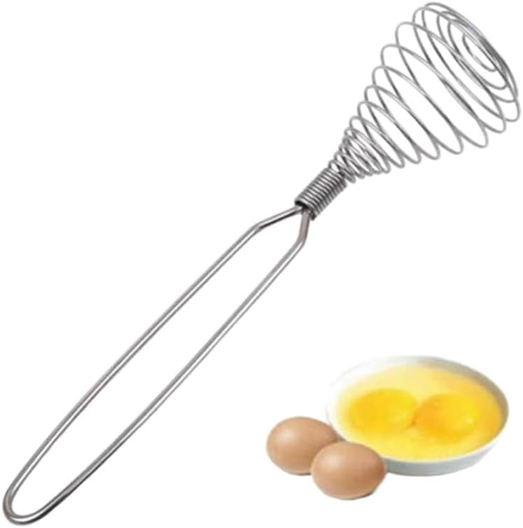 Mini French Spring Whisk, 7.56 Inch Silver Stainless Steel Spring Coil Whisk, Hand Eggbeater Egg Mixer Whisk Blender Stirring Beater