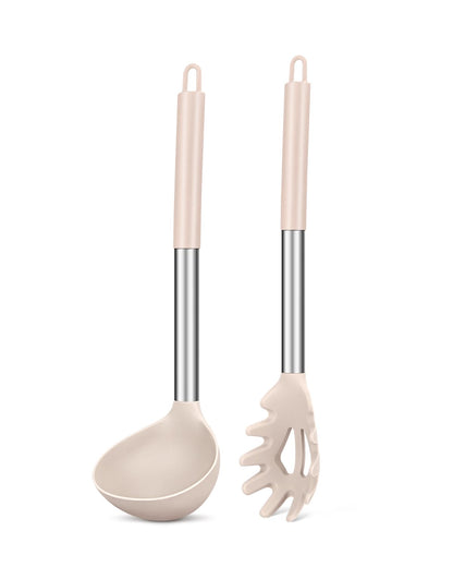 BUNDLEPRO Silicone Soup Ladle and Pasta Spoon Set, 2 Pack, Black