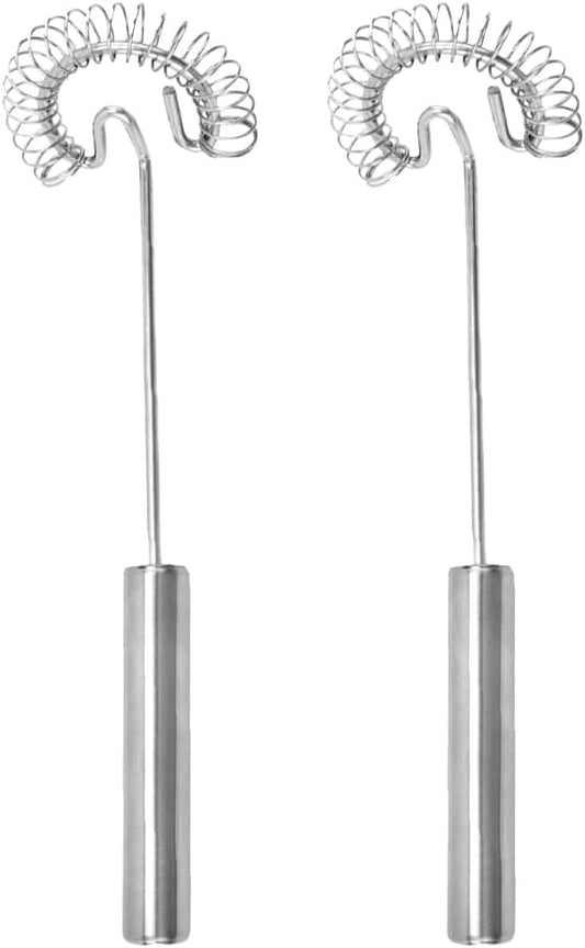 BESTonZON Manual Milk Frother 2 pack Stainless Steel Egg Whisk and Hand Held Beater Mixer with Ergonomic Non-Slip Handle Spring Beating Head for Coffee Latte Hot Chocolate Baking