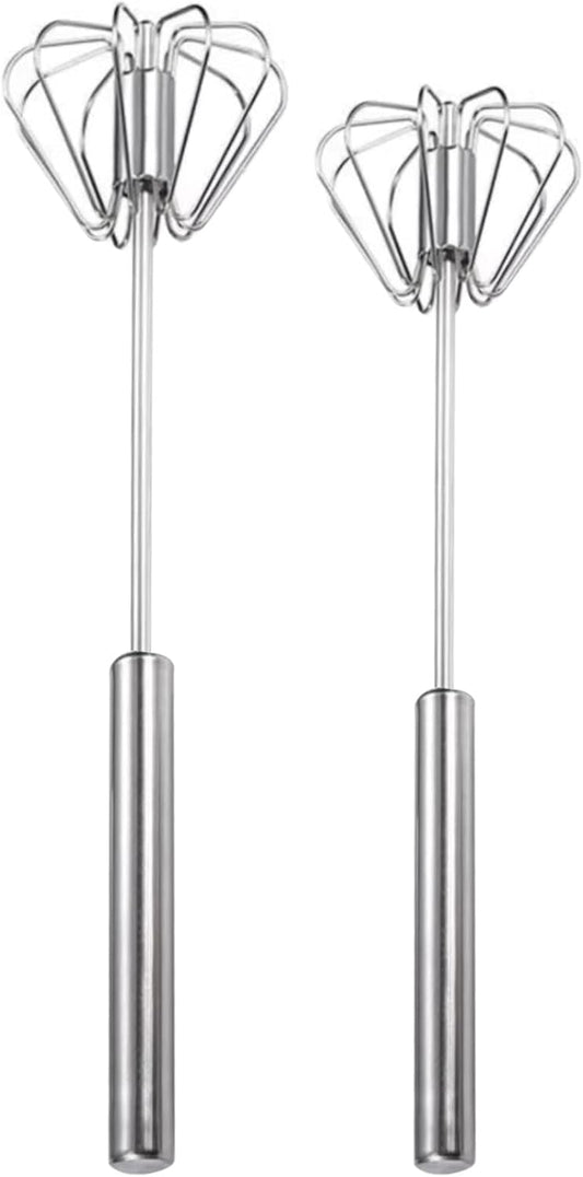 2PCS Semi Automatic Whisk Stainless Steel Semi-Automatic Egg Whisk for Home