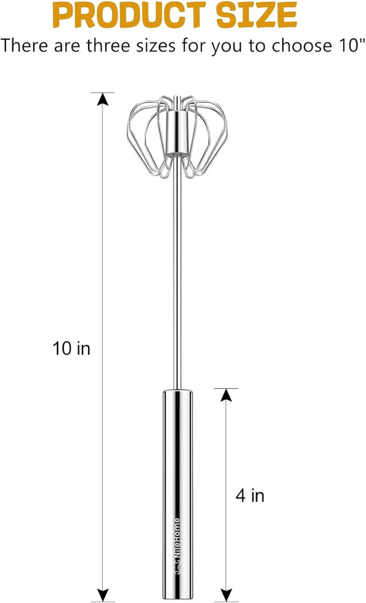 NileHome Stainless Steel Whisk 10" Semi-Automatic Rotary
