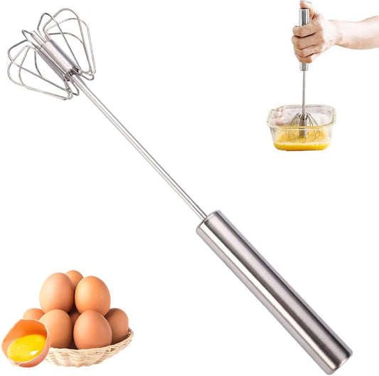 Stainless Steel Semi Automatic Whisk, 2026 Upgraded Egg Whisk Hand Push Rotary Whisk Blender, Hand Push Mixer Stirrer for Blending, Whisking, Beating and Stirring (12 In)