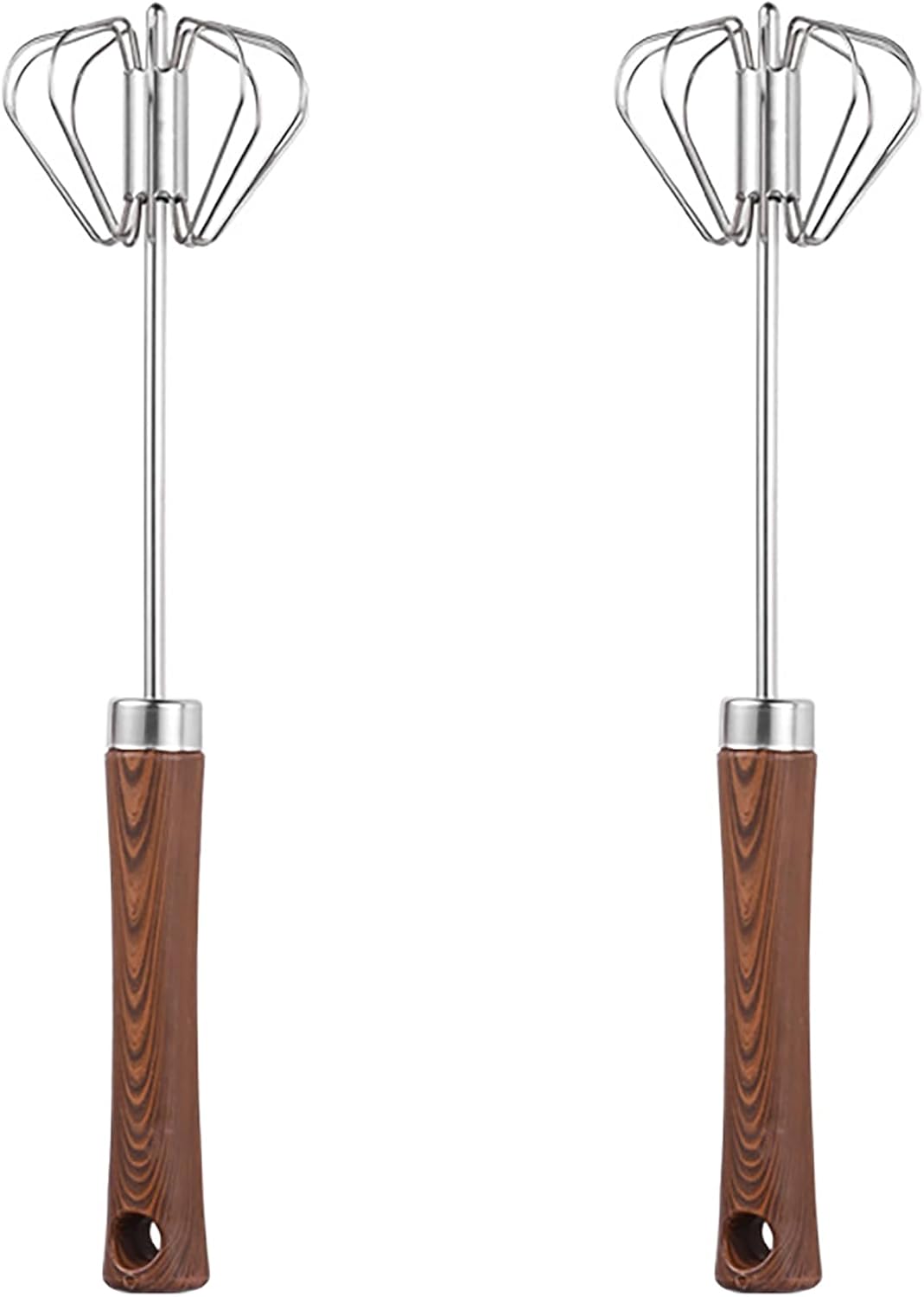 Semi-automatic Egg Whisk, 2 Pcs 12.5 Inch Length Stainless Steel Egg Beater for Bread, Cake and Cooking (M)