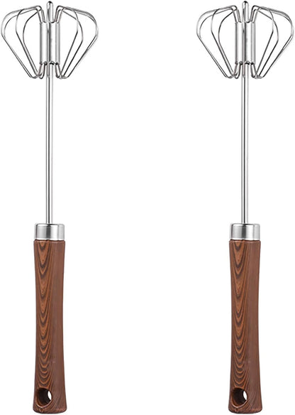 Semi-automatic Egg Whisk, 2 Pcs 12.5 Inch Length Stainless Steel Egg Beater for Bread, Cake and Cooking (M)