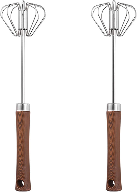 Semi-automatic Egg Whisk, 2 Pcs 12.5 Inch Length Stainless Steel Egg Beater for Bread, Cake and Cooking (M)