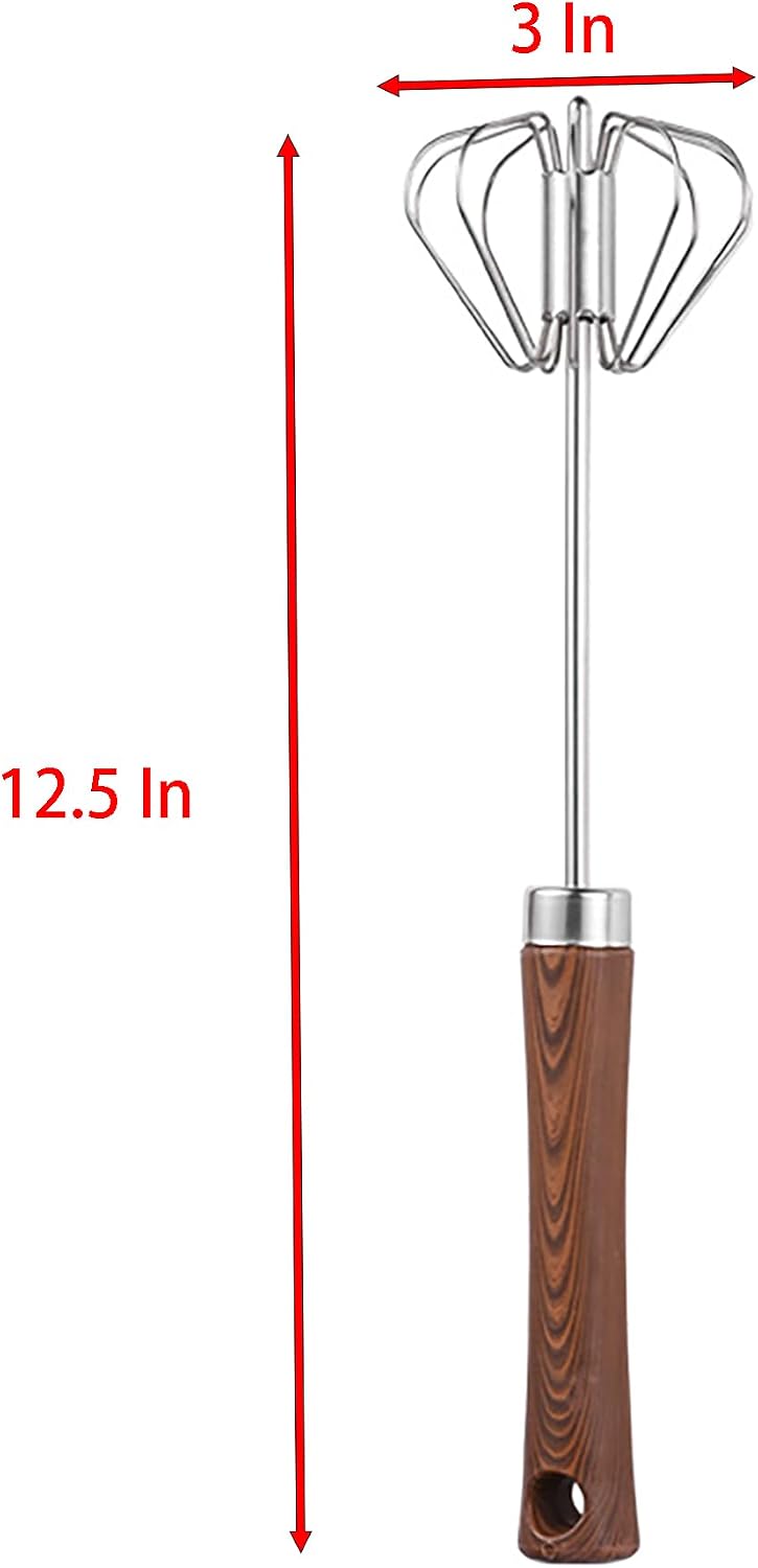 Semi-automatic Egg Whisk, 2 Pcs 12.5 Inch Length Stainless Steel Egg Beater for Bread, Cake and Cooking (M)
