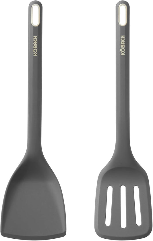 2 Pack Silicone Spatula, Heat Resistant 600°F Silicone Spatulas Set,Turner & Slotted Spatula for Non Stick Frying Pan, Food Grade Kitchen Utensils set for Flipping, Stir-Fry, Cooking & Baking