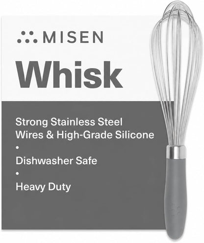 Misen Stainless Steel Balloon Whisk - Dishwasher Safe - Ergonomic Silicone Grip, Versatile Cooking Whisk for Eggs, Durable Construction - Professional-Grade Kitchen Tool - Gray