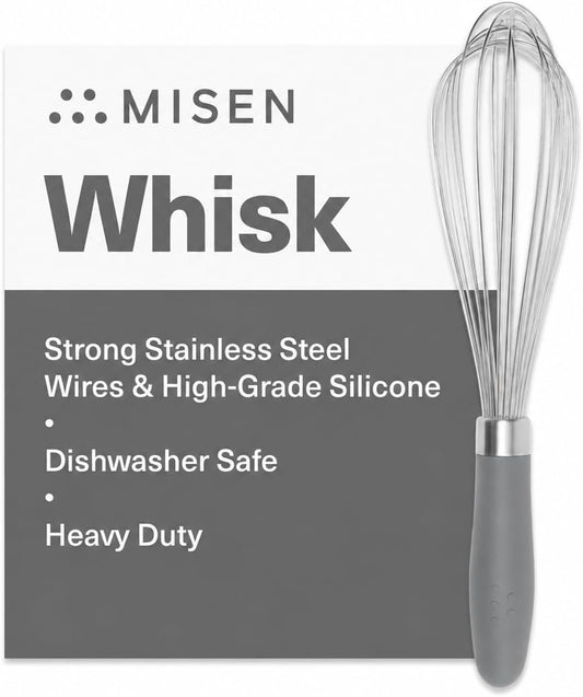 Misen Stainless Steel Balloon Whisk - Dishwasher Safe - Ergonomic Silicone Grip, Versatile Cooking Whisk for Eggs, Durable Construction - Professional-Grade Kitchen Tool - Gray