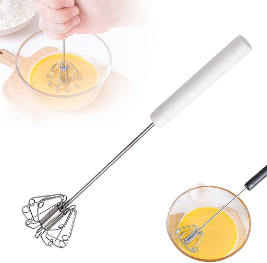 Stainless Steel Rotating Whisk, Semi-Auto Hand Push Rotary Blender，White