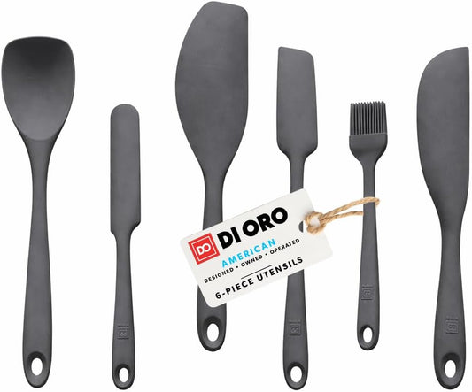 DI ORO Silicone Spatula Set - 600F Heat Resistant, 6-Pc Smoke