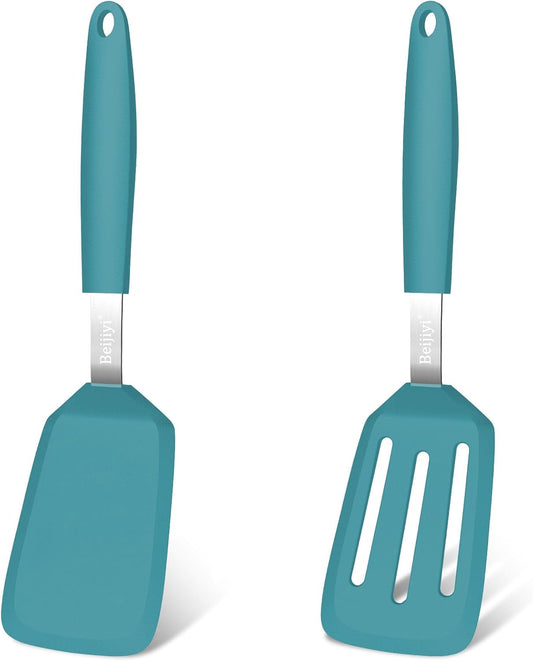 Beijiyi 2 Pack Silicone Spatula Set, Heat Resistant, for Nonstick Cookware