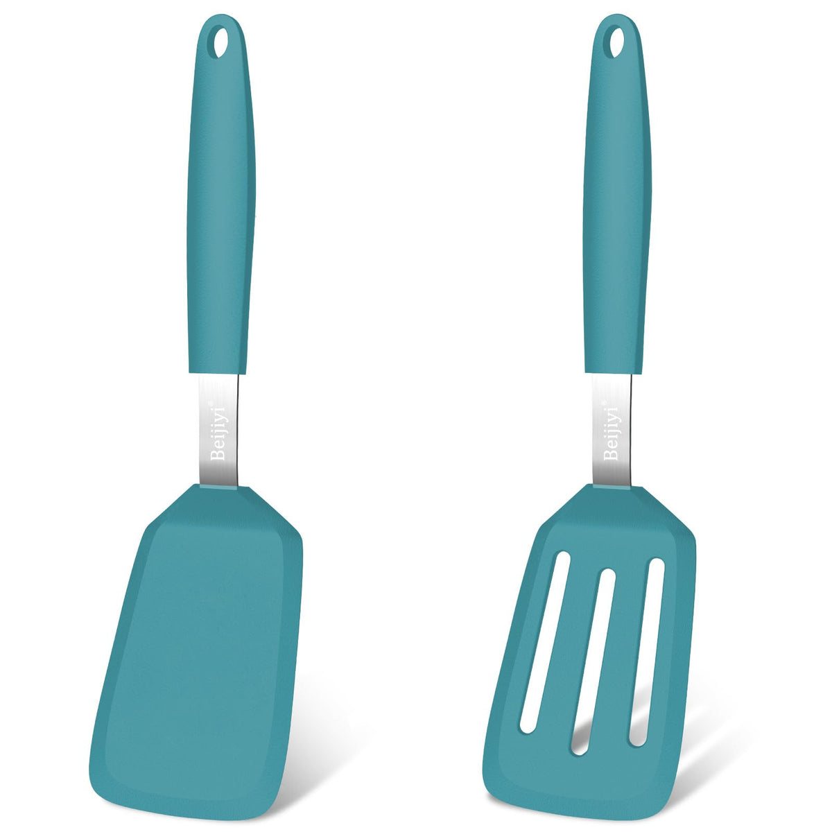 Beijiyi 2 Pack Silicone Spatula Set, Heat Resistant, for Nonstick Cookware