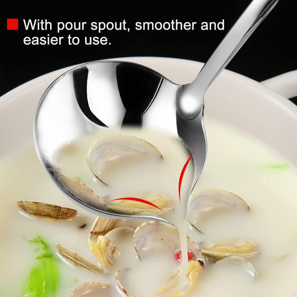 Kitchen Soup Ladle 304 Stainless Steel Punch Metal Luminous Ladell Spoons With Pour Spout Gravy Ladles for Serving,Cooking,Canning,11.8 inch