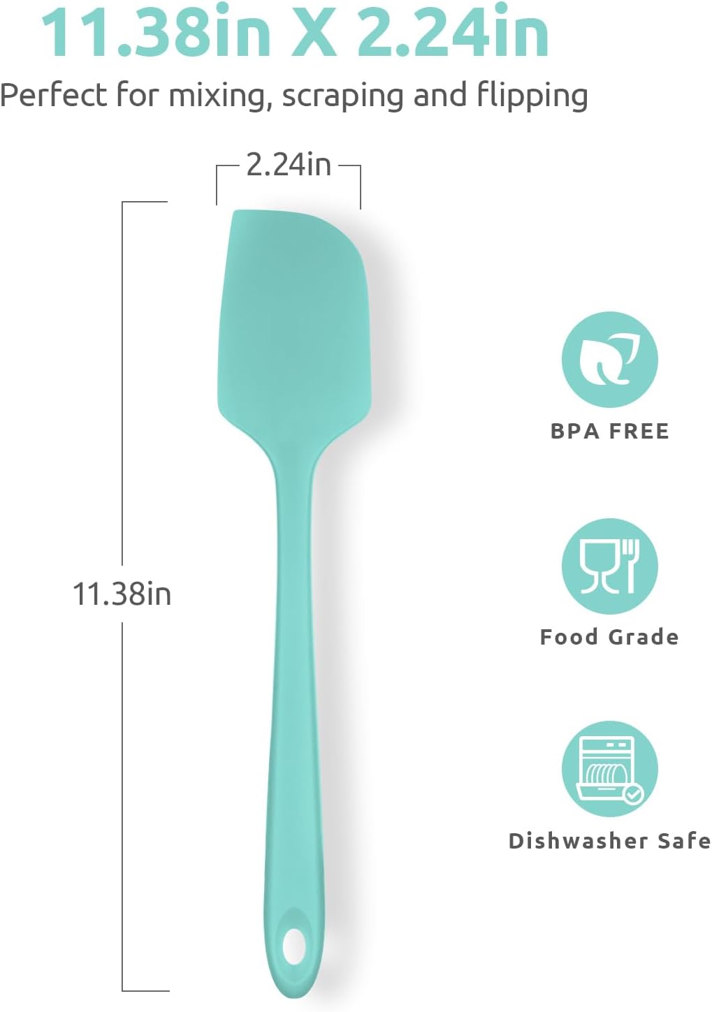 U-Taste Silicone Large Spatula, 600ºF High Temp Scraper, 11.38in, Aqua Sky