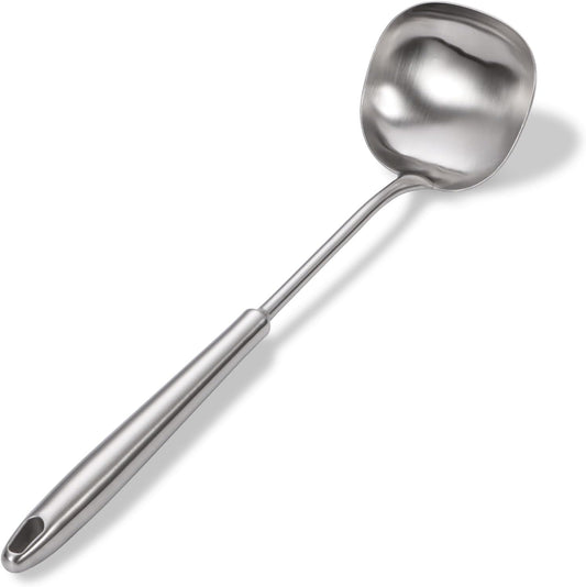 15.4" Large Soup Ladle,316 Stainless Steel Kitchen Ladle with Unique Square Head,Premium Matte Finish Gravy Ladle for Serving Stews,Soups&Sauces,Ergonomic Heat-Resistant Handle Soup Spoon