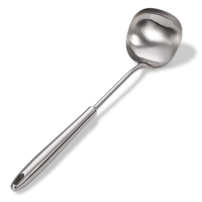 15.4" Large Soup Ladle,316 Stainless Steel Kitchen Ladle with Unique Square Head,Premium Matte Finish Gravy Ladle for Serving Stews,Soups&Sauces,Ergonomic Heat-Resistant Handle Soup Spoon