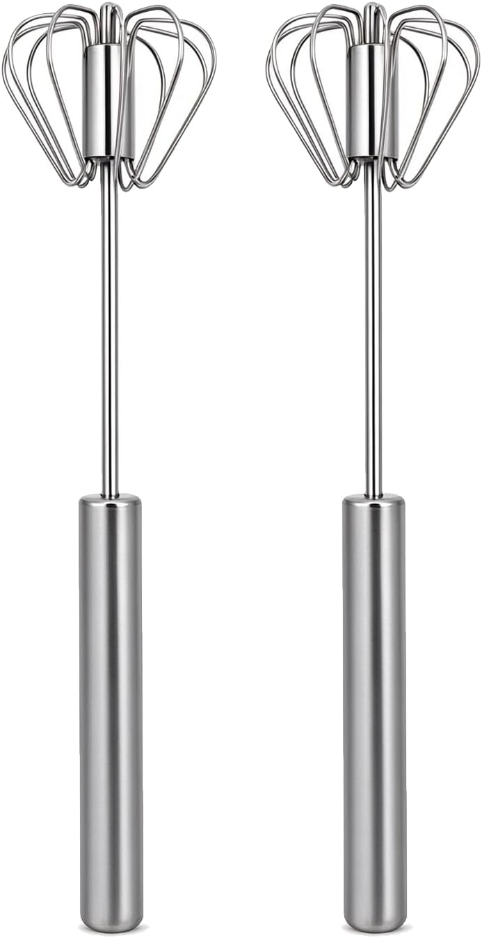 Sakerplus Stainless Steel Push Action Rotary Whisk Manual Egg Beater(10")