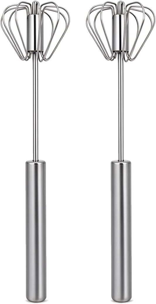 Sakerplus Stainless Steel Push Action Rotary Whisk Manual Egg Beater(10")