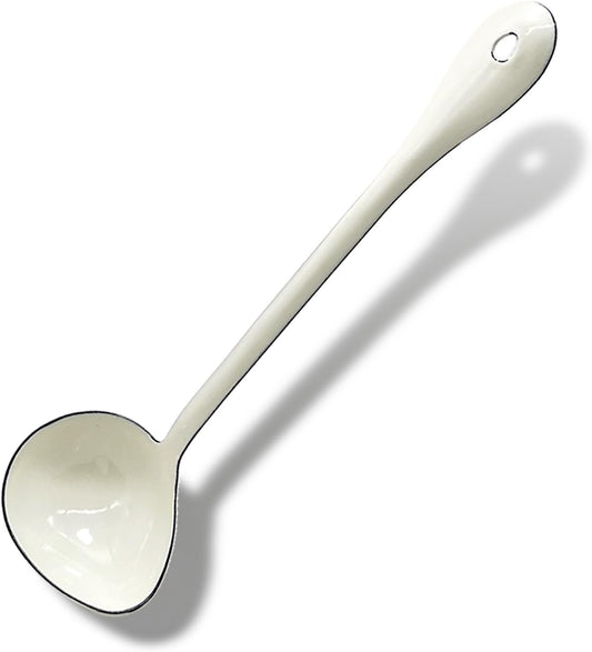 White Soup Ladle Spoons 12.2 Inch Big Serving Cooking Spoons Enamel Steel Stew Gravy Ladles for Serving