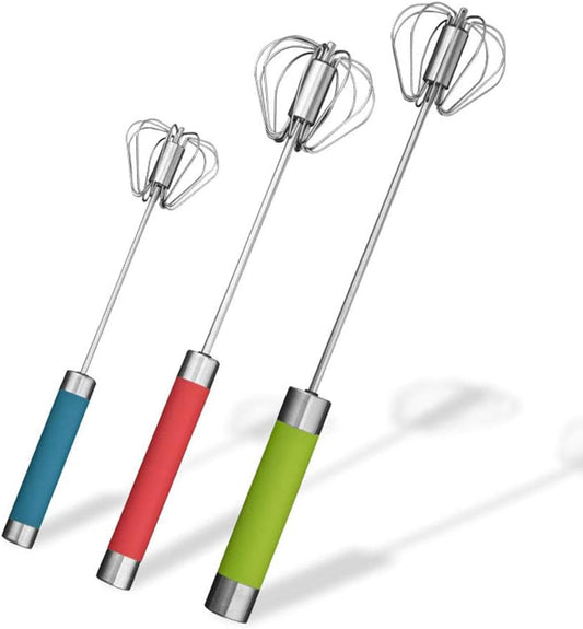 Stainless Steel Semi-automatic Egg Whisk - 3PCS Hand Push Rotary Whisk Blender (3 Colors)