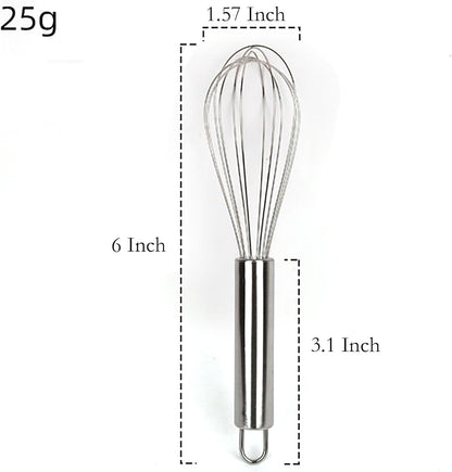 Manual Egg Whisk, 2 Pcs 6 Inch Long Stainless Steel Egg Beater for Bread, Cake and Cooking (6 inch)