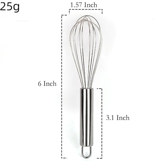 Manual Egg Whisk, 2 Pcs 6 Inch Long Stainless Steel Egg Beater for Bread, Cake and Cooking (6 inch)