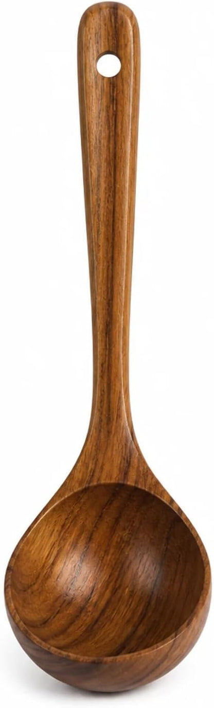 Wooden Ladle for Soup – 11x3" Deep Wood Ladle, Long Handle-End & Heat-Resistant Handle for Comfortable Grip, Easy to Clean Wooden Soup Spoon for Sauces, Stews and Kitchen Use Cooking