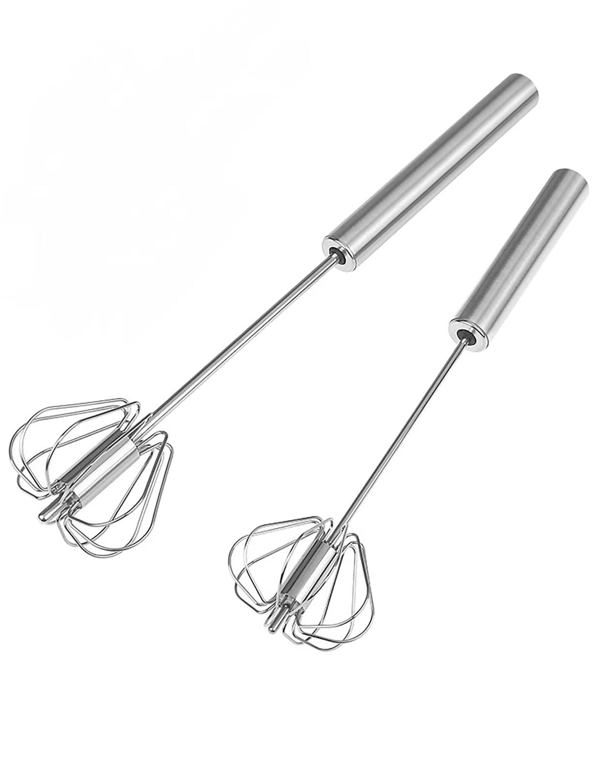 2 PCS Stainless Steel Semi-Automatic Whisk, Hand Push Rotary Whisk Blender, Versatile Milk Frother for Blending, Whisking, Stirring (12 Inch)