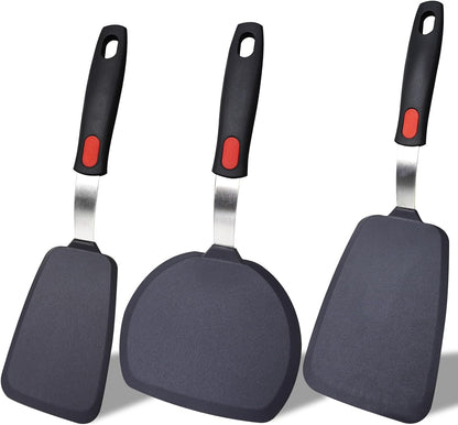 TOTDTDA 3-Pack Large Silicone Spatula Turners for Nonstick Cookware