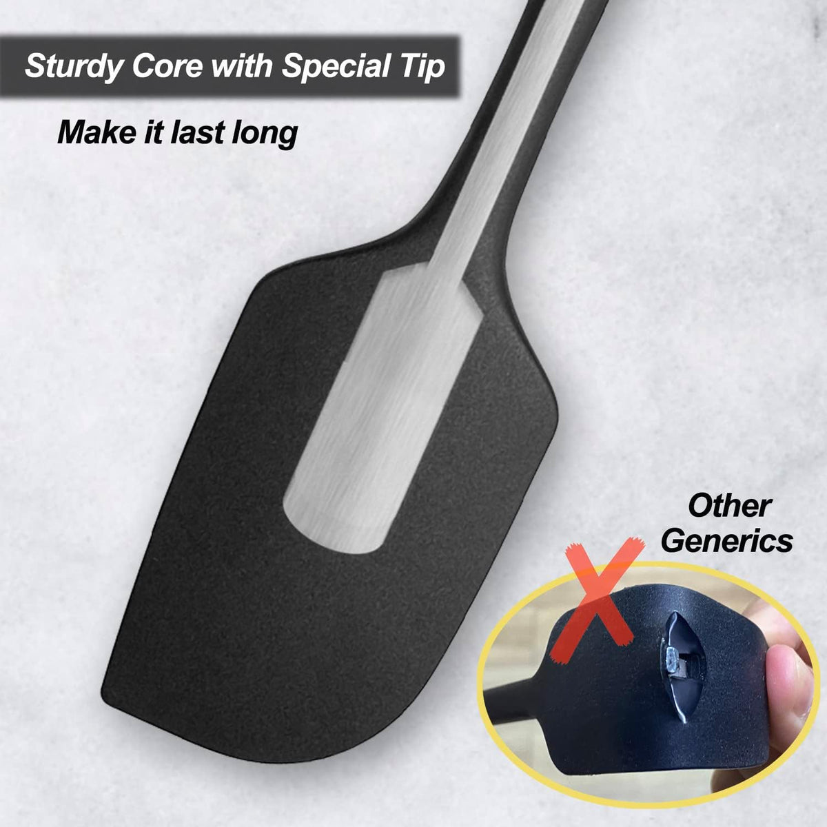 Silicone Spatula for Kitchen, 600°F Heat resistant Spatulas for Baking, Cooking, Scraping,and Mixing, Non Stick Kitchen Utensils, BPA Free, 11.2 IN, 3 Pack, Black