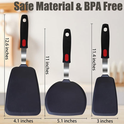 TOTDTDA 3-Pack Large Silicone Spatula Turners for Nonstick Cookware