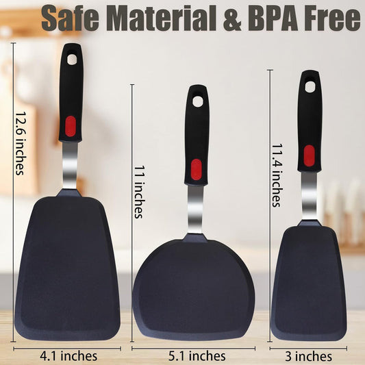 TOTDTDA 3-Pack Large Silicone Spatula Turners for Nonstick Cookware