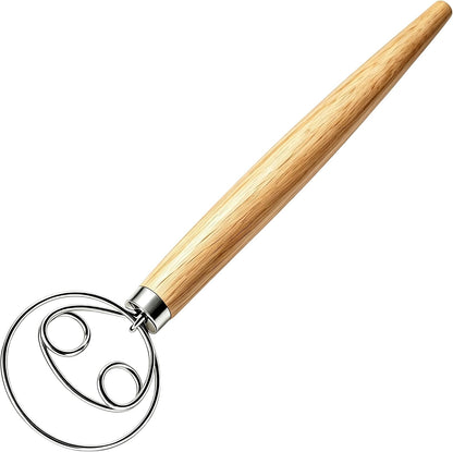 Maxjoy Danish Dough Whisk, Stainless Steel Wood Handle for Sourdough Bread