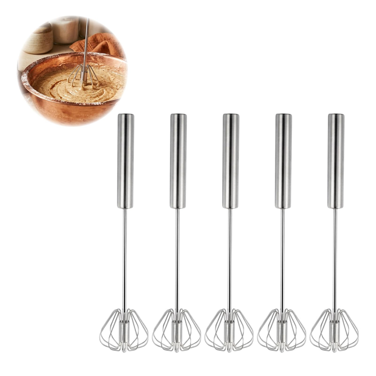 Automatic Eggbeater Manual Push Whisk Stainless Steel,10inch-2 Packs