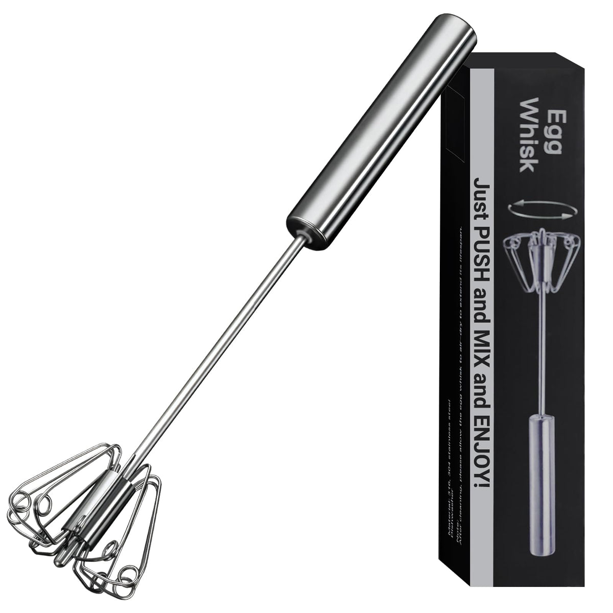 Egg Whisk, Upgraded Stainless Steel Semi Automatic Whisk,Hand Wisk Egg Beater Easy to Use for Making Cream, Blending, Whisking, Beating & Stirring (12 Inch)