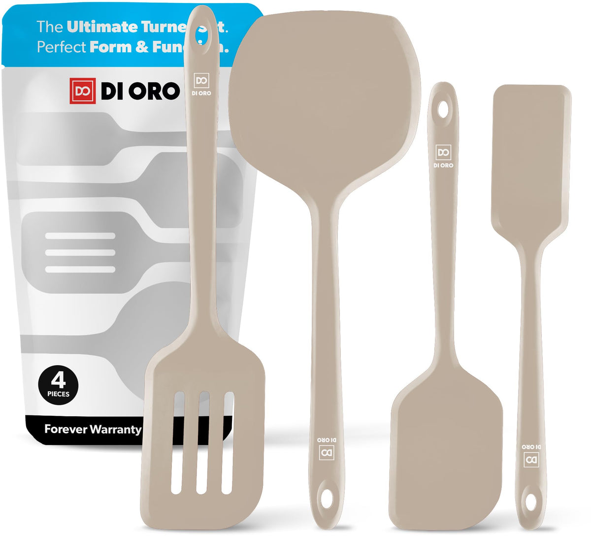 DI ORO Silicone Turner Spatula Set - 600F Heat Resistant, 4-Pc Red